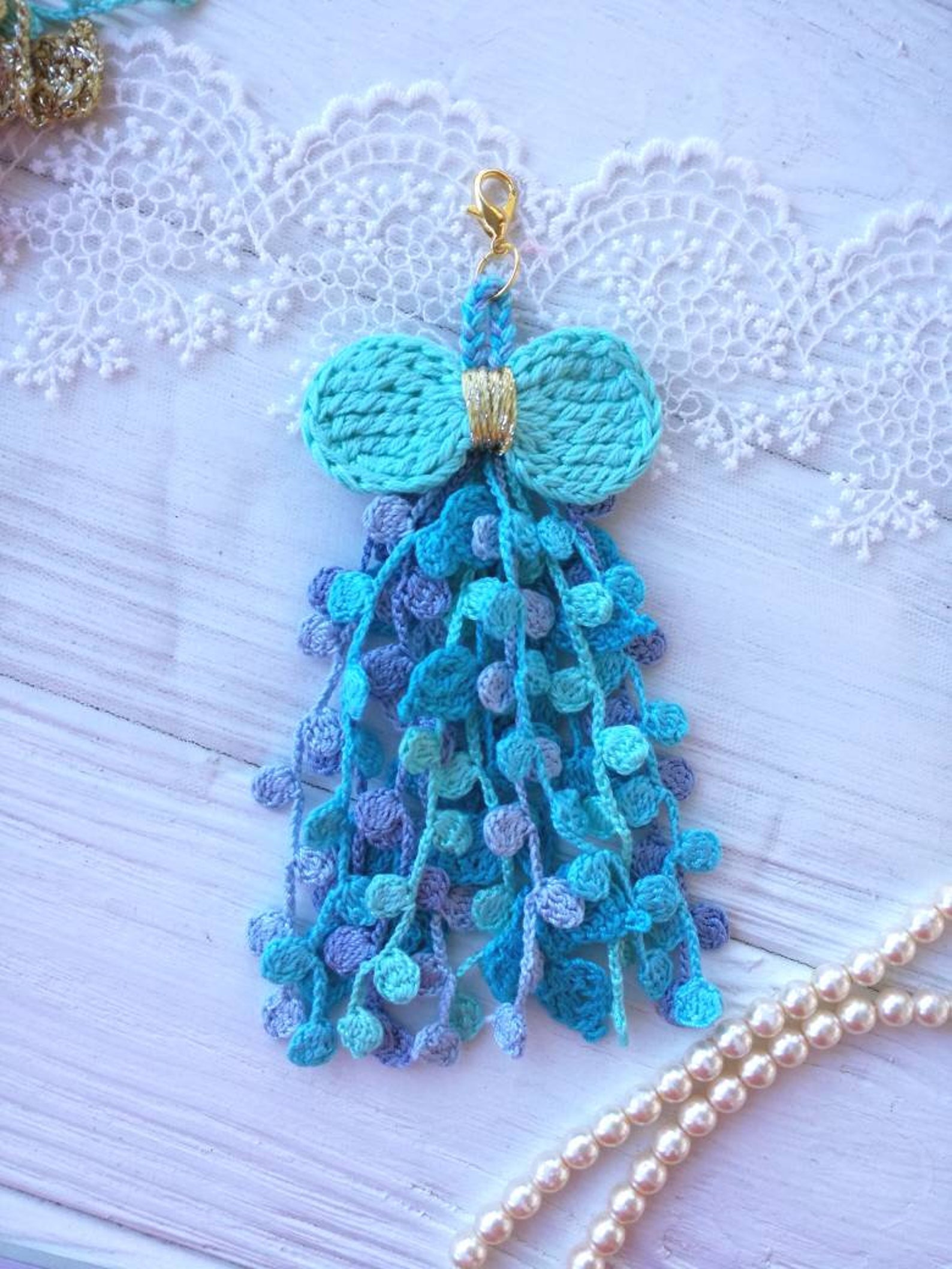 Crocheted Tassel. Planner Tassel. Lace Tassel. Blue Tassel. Etsy