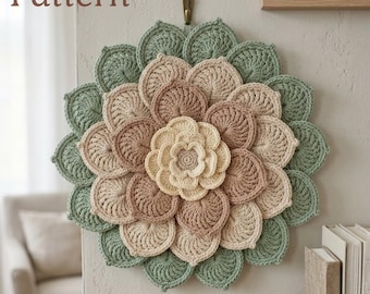 Crochet Flower Wall Hanging Pattern, Crochet Floral Mandala, Leaf Arrangement Crochet Pattern, Crochet Wall Decor, Boho Home Decor Pattern