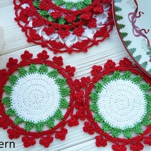 Crochet coaster PATTERN. Crochet kitchen decor. Crochet doily pattern. Christmas crochet. Crochet PDF. Christmas coasters. Christmas gift image 9