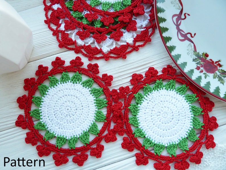 Crochet coaster PATTERN. Crochet kitchen decor. Crochet doily pattern. Christmas crochet. Crochet PDF. Christmas coasters. Christmas gift image 9