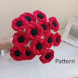 Crochet poppy PATTERN. Crochet gift bouquet. Flowers for home decor.
