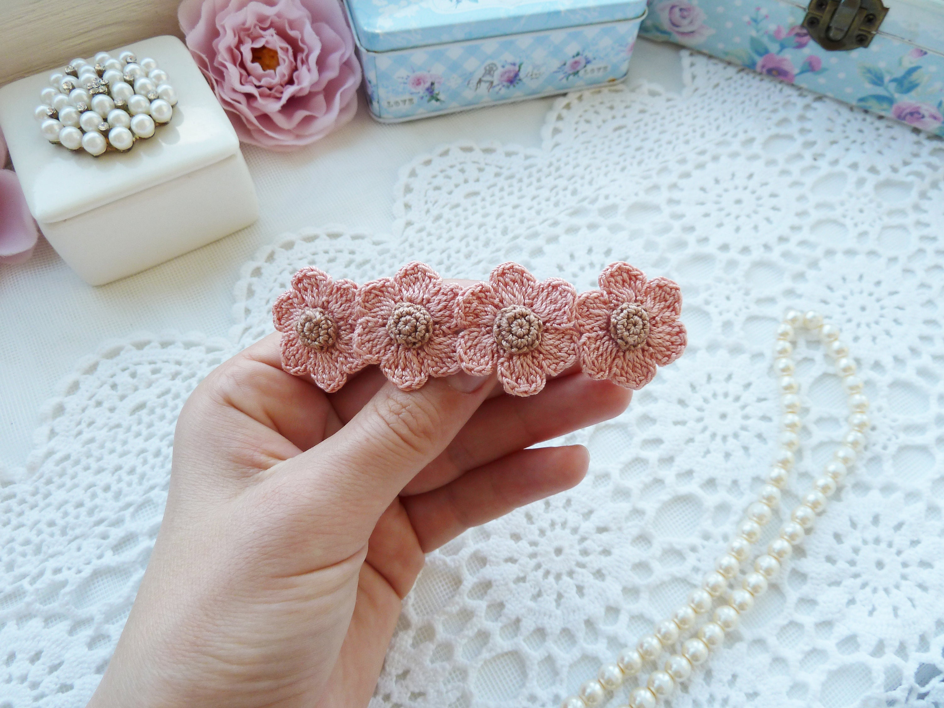 Crochet Daisies Pattern.barrette With Crochet Daisies.crochet Etsy