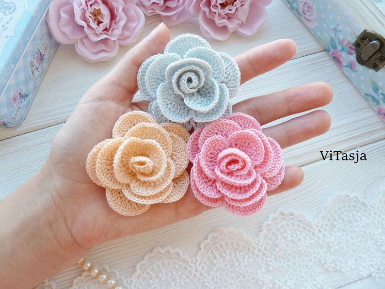 Crochet flower PATTERN. Rose pattern. Crochet motif pattern. Crochet jewelry pattern. Crochet brooch pattern. Wedding crochet pattern. image 2