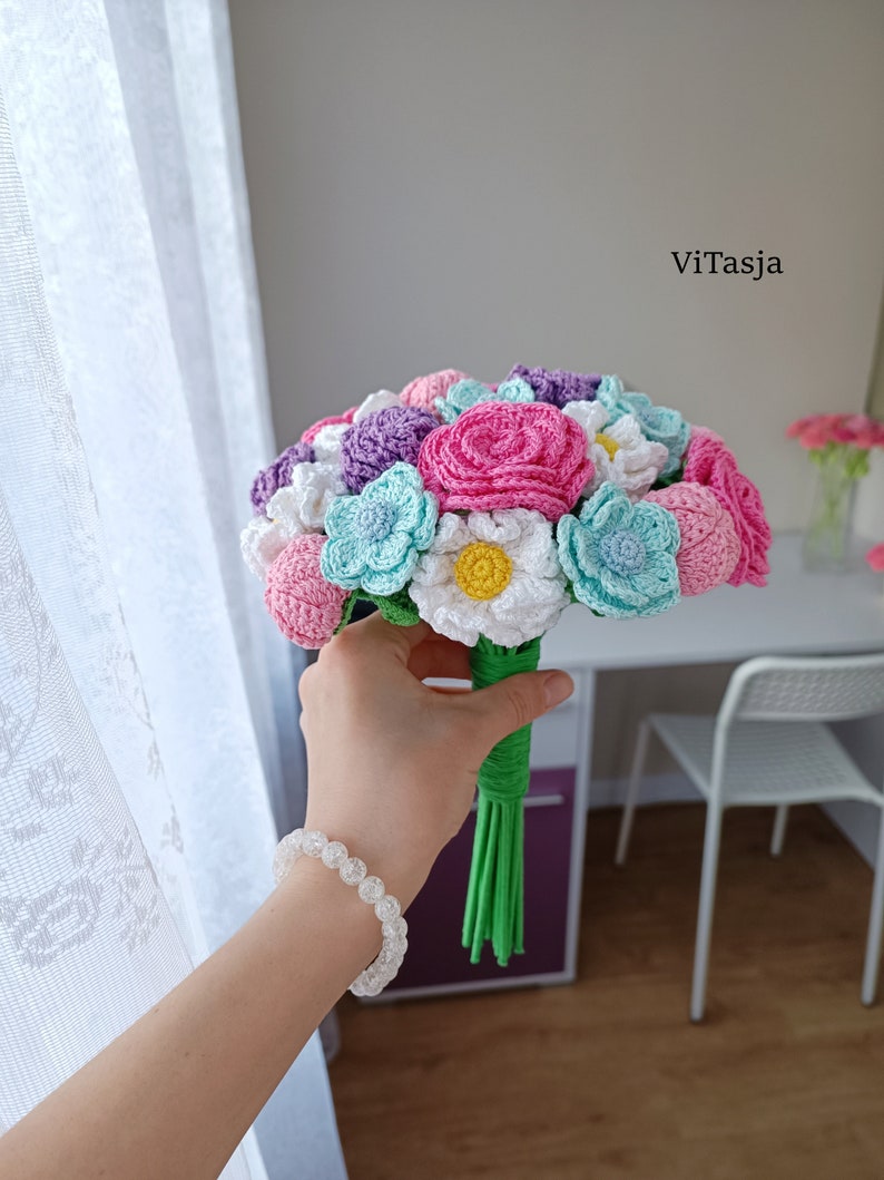 Crochet bouquet PATTERN. Flowers for decor. Make crochet gift. Crochet wedding flowers. Floral Arrangement. Crochet flowers for mothers day. image 3