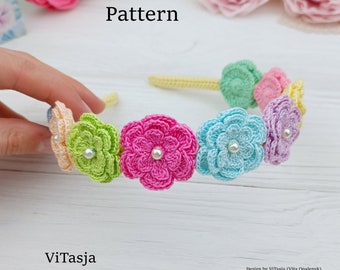 Crochet Headband PATTERN. Crochet flower pattern. Photo tutorial. Pattern for hair accessory. Summer crochet. Crochet pattern for girls.