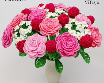 Crochet Bouquet Pattern. PDF pattern. Easy photo tutorial. Wedding flowers. Crochet home decor. Crochet flowers for gift. Rose pattern.