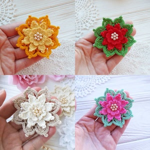 Set of PATTERNS for flowers 7 pcs. Flowers for jewelry. Crochet brooch flowers. Crochet wedding flowers. Headband crochet flowers. image 8