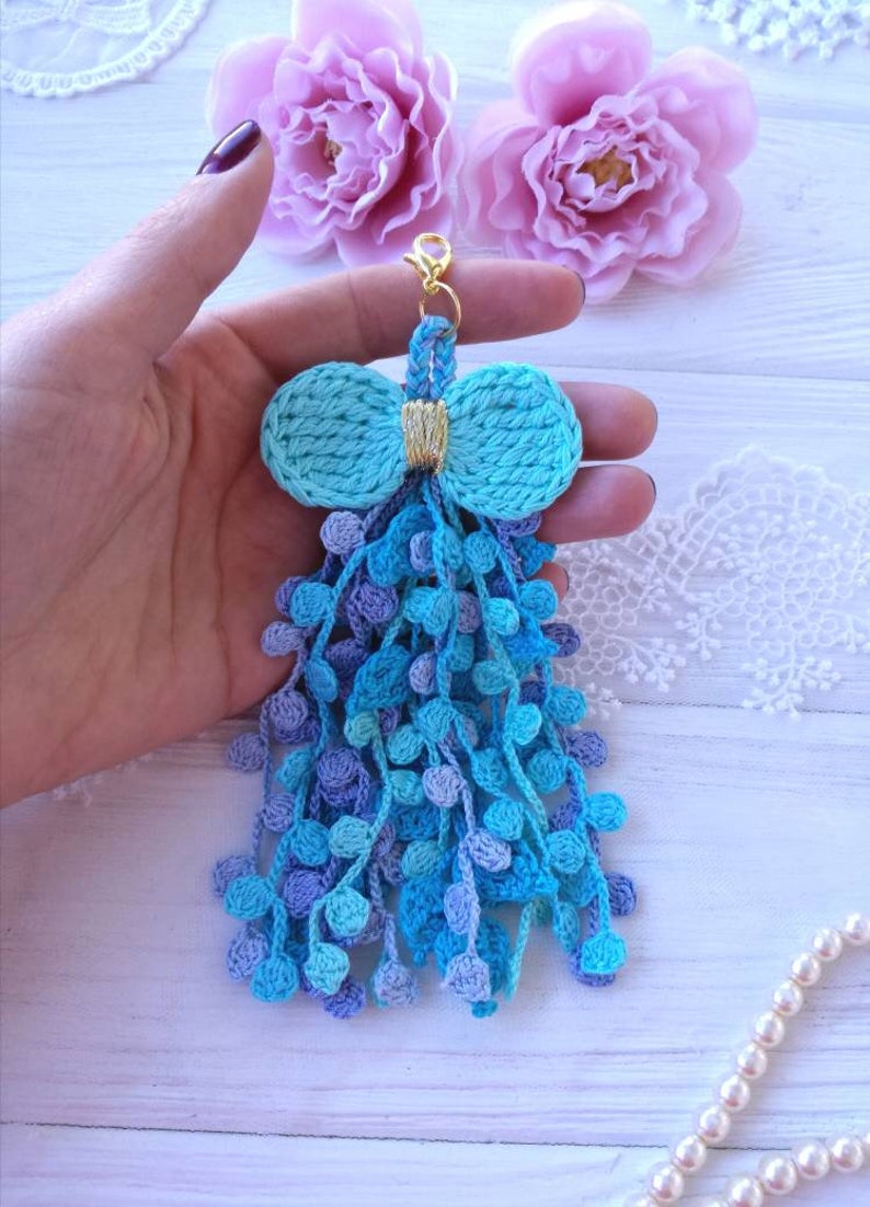 Crochet tassel. Planner tassel. Lace tassel. Blue Etsy