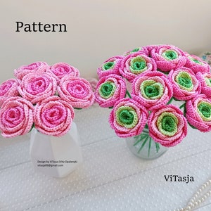 Gehäkelte Blumen MUSTER. Blumenstrauß für Geschenk. Gehäkelte Wohndekoration. Hochzeitsstrauß.