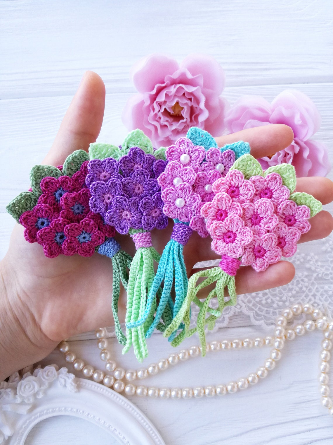 Crochet bouquet PATTERN. Flower pattern. Brooch pattern. Etsy