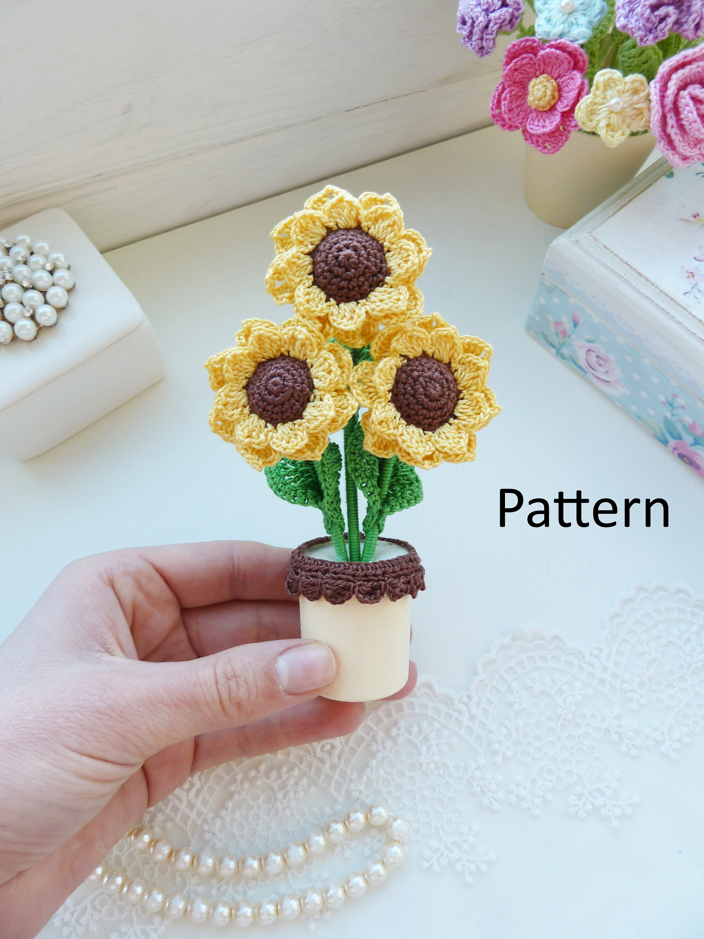 Crochet sunflowers in a pot PATTERN. Sunflower pattern. Etsy