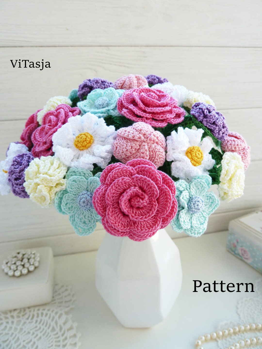 CrochFlower Crochet Flower Bouquet Floral Arrangement Cute Gift for He