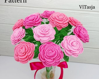 Crochet Rose Pattern. Crochet Home Decor Tutorial. Gift Bouquet. Flower Arrangement. Crochet Mother's Day. Flower Pattern. Photo tutorial.