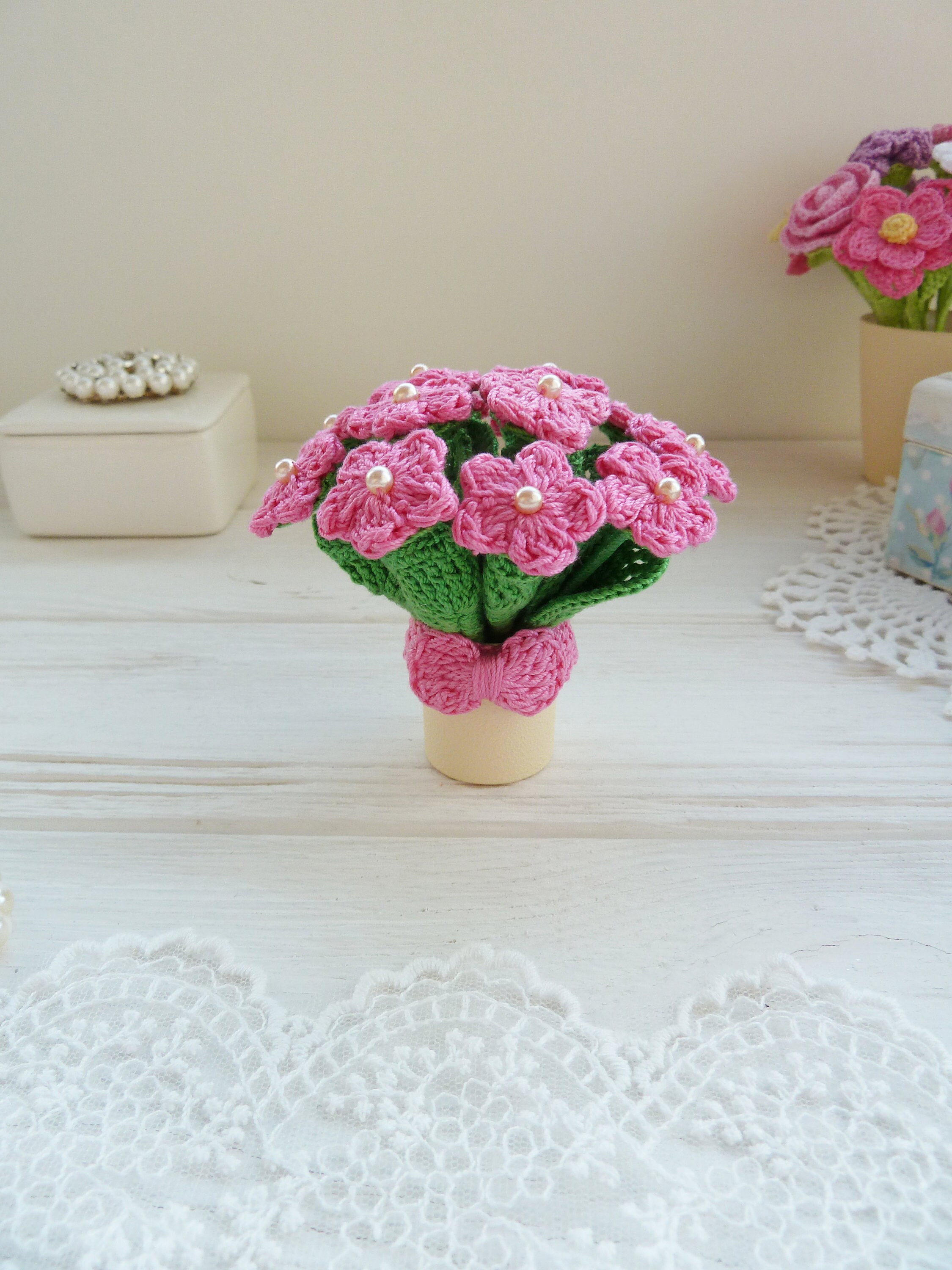 Crochet bouquet.Miniature Flower Bouquet.Mothers day Etsy
