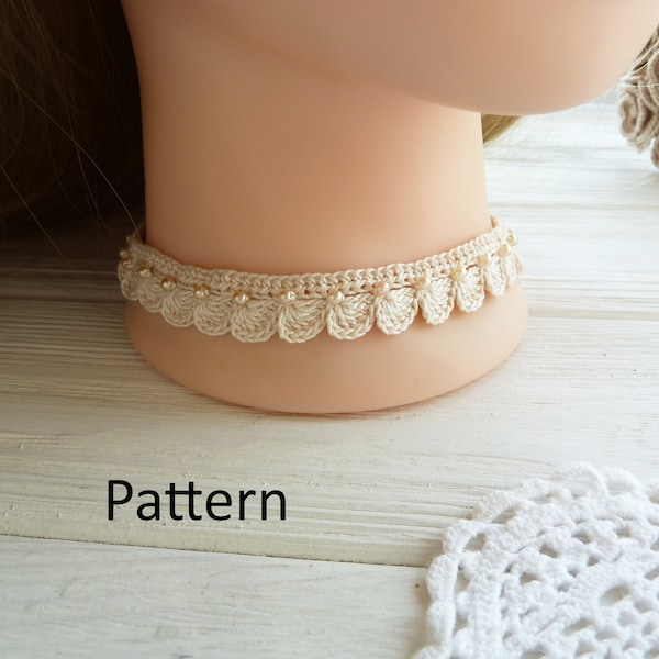 Crochet necklace with pearls PATTERN. Crochet jewelry.Crochet pattern for gift.Crochet wedding pattern.Crochet chocker.Easy crochet PDF