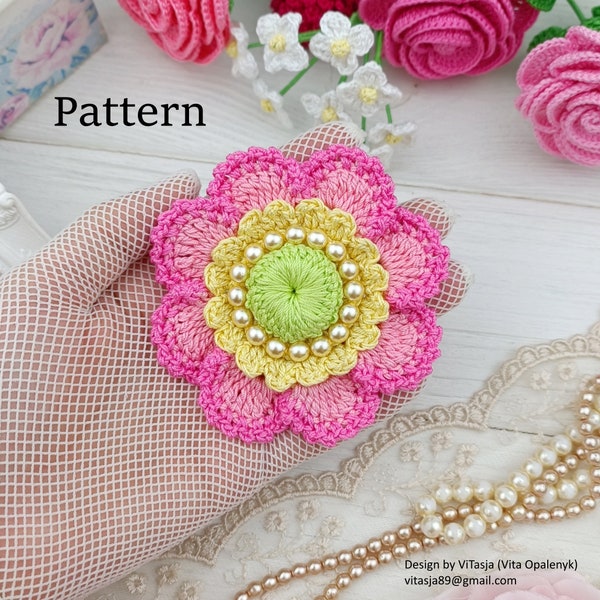 Crochet Flower Pattern. Brooch Pattern. Crochet for girls. Crochet Headband Flower. Easy Crochet Tutorial.Crochet Flower Hat.Wedding Flower.