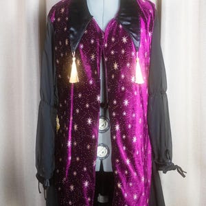 Magicians Assistant Burgundy Velvet Cloak/Coat with Glitter Stars