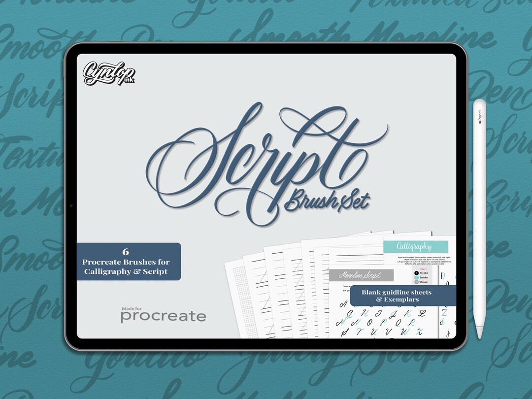 Script Procreate Brush Pack: 6 Brushes, Blank Guideline, Calligraphy ...