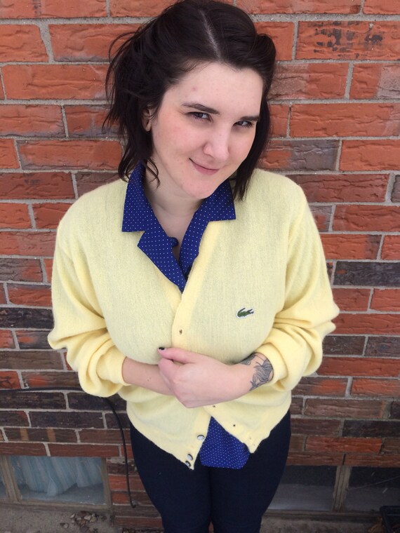 yellow lacoste cardigan
