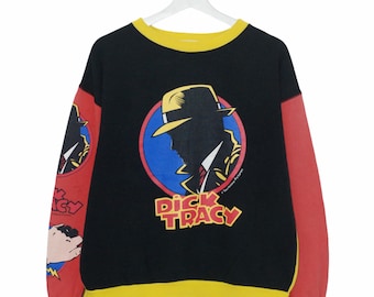 Wähle !! Seltenes Vintage Dick Tracy Sweatshirt 1990 Film American Action Crime Disney Film Männer L Vintage Cartoon Shirt