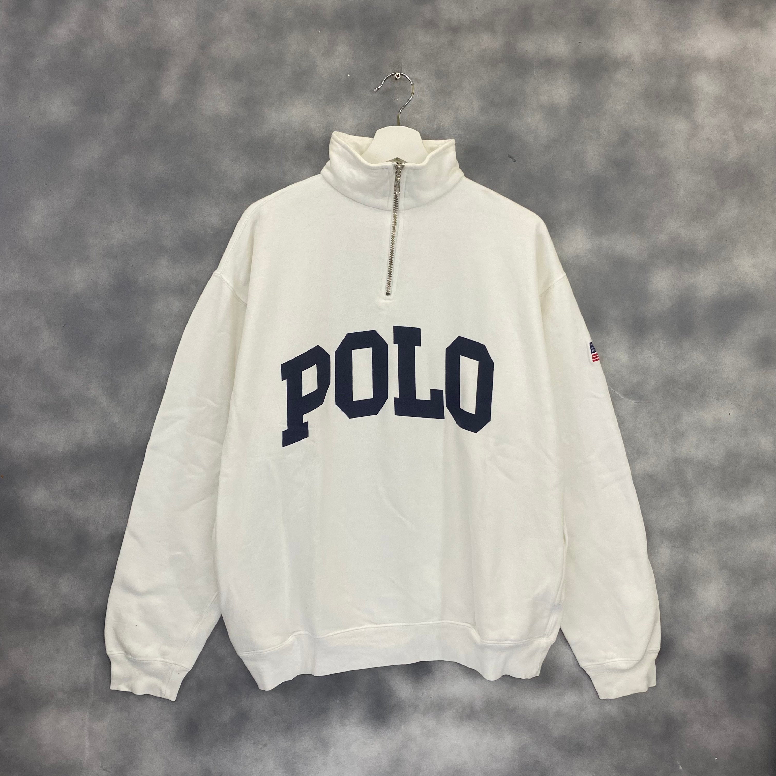 Vintage POLO Ralph Lauren USA Flag Spellout White Sweatshirt Size Larg -  beyond exchange