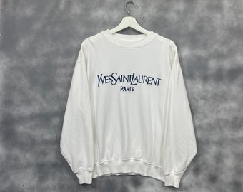 Vintage 90s YSL Yves Saint Laurent Spellout Classic Embroidered Logo Sweatshirts Sweater