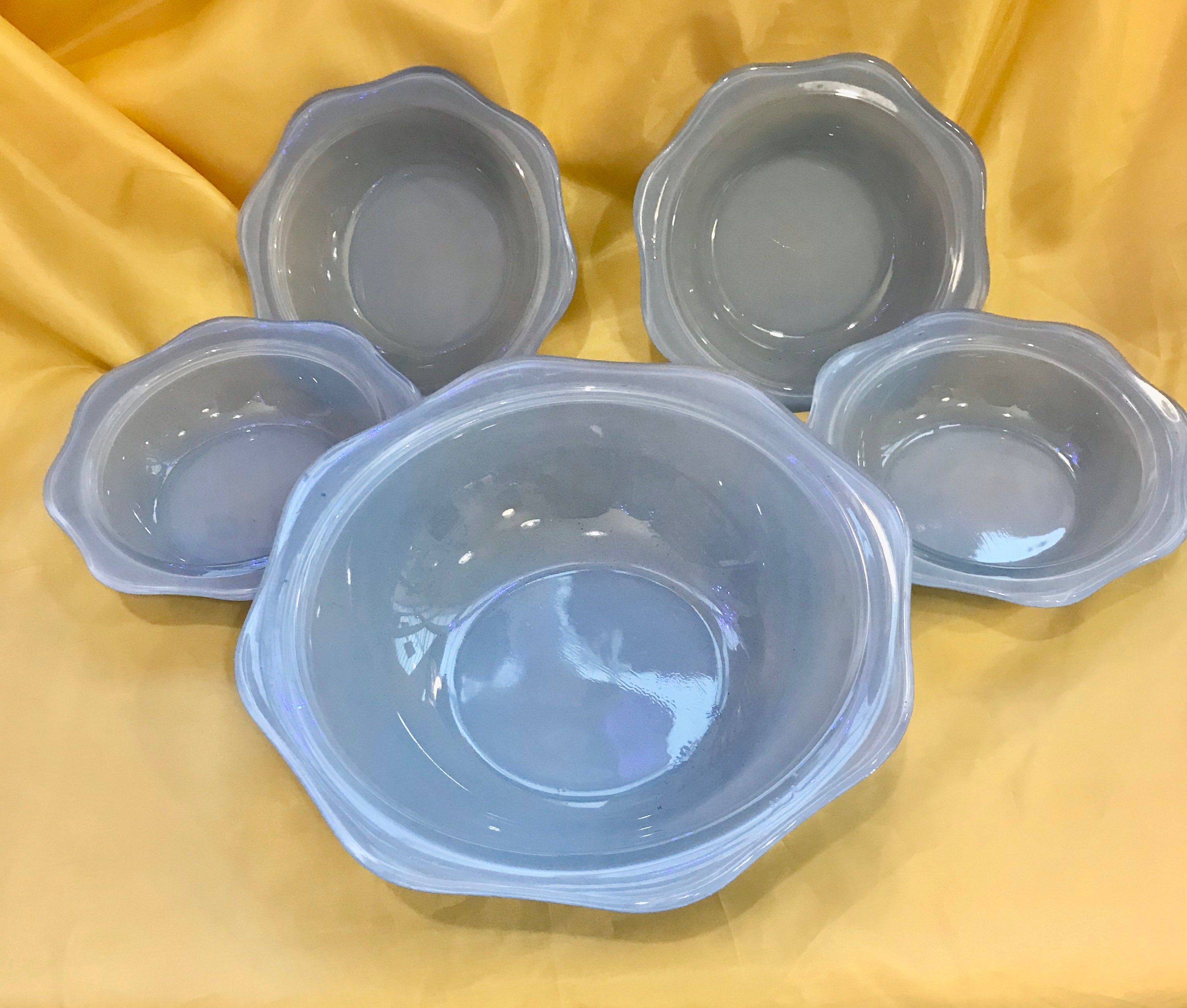 Vintage Trifle Fruit Bowl & 4 Bowls in Powder Blue Pressed Etsy