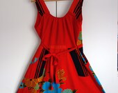 Lovely Vintage 1970s red Pinafore Wrap Summer dress 10 12 14 1980s