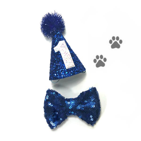 READY TO SHIP Dog Party Hat and Large Bow Tie || Dog Gift || Pet Birthday Party Outfit || Pet Puppy Cat Kitten || Kitty Pig Birthday Crown |