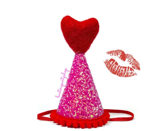 Dog Party Hat || February Birthday || Pink and Red || Love