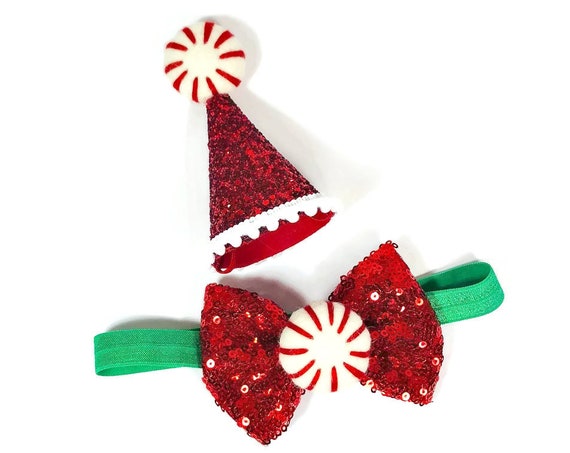 Christmas Hat and Bow Tie || Peppermint Dog Christmas Outfit Costume || Animal Pet Holiday Outfit