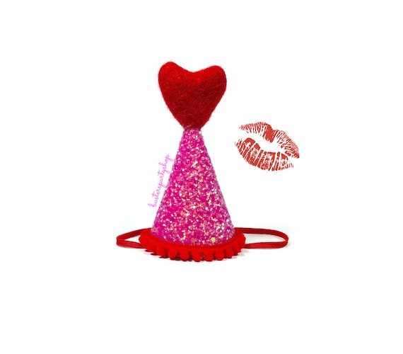 Dog Party Hat || February Birthday || Pink and Red || Love