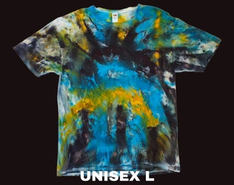 UNISEX LARGE - Turquoise Black Speckle Smear Tie Dye Shirt