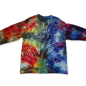 UNISEX XL LONG Sleeve - Abstract Doodle Batik Tie Dye Shirt