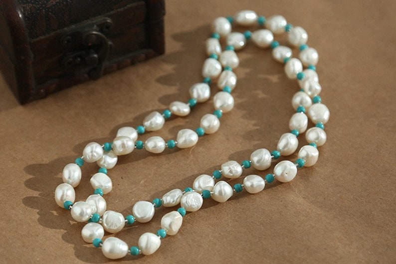 Turquoise necklace Pearl necklace chinese vintage necklace