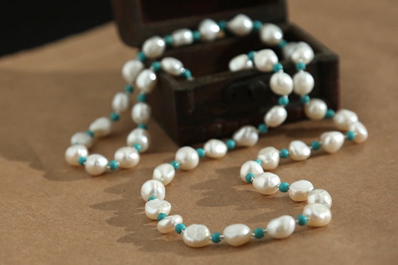 Turquoise necklace Pearl necklace chinese vintage necklace