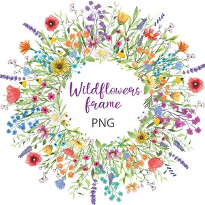 Wildflowers frame, Flowers frame clipart, PNG clipart