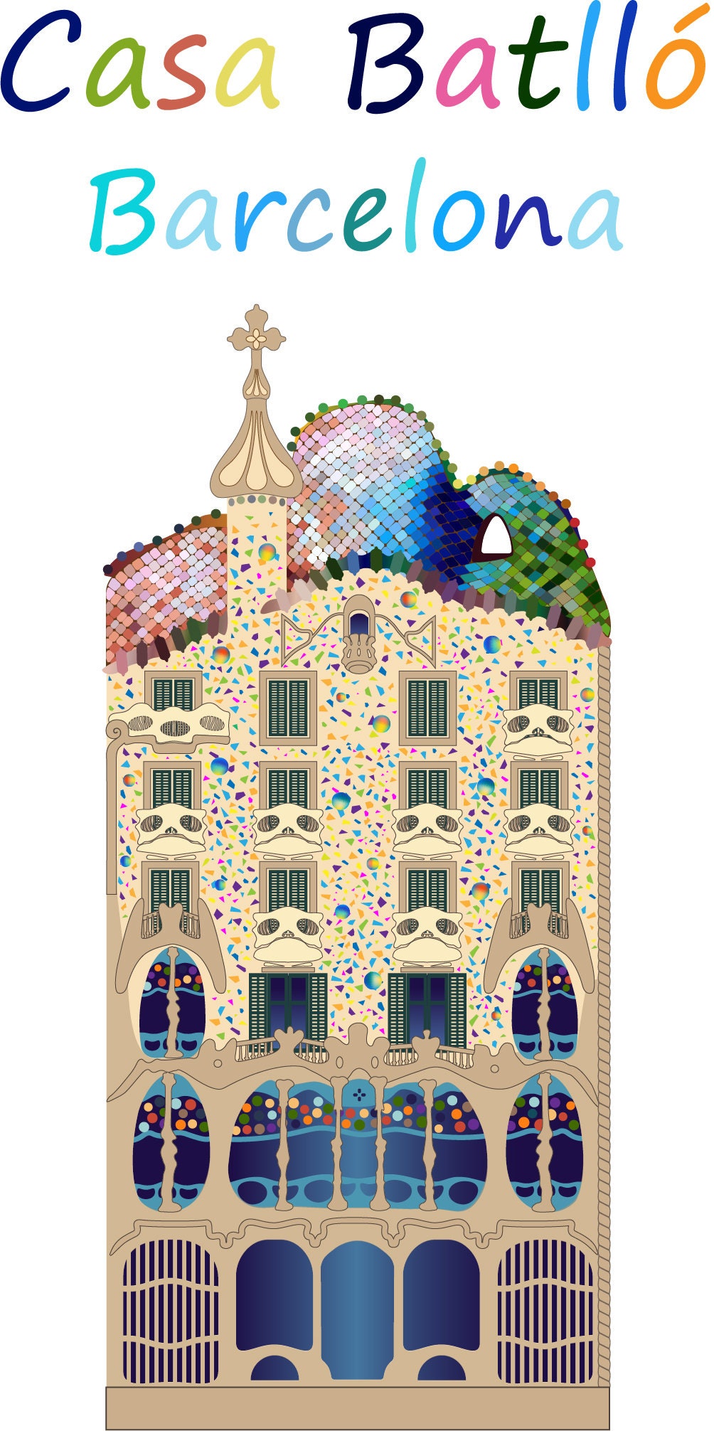 Casa Batlló Art Print - Antoni Gaudí, Barcelona Souvenir (PNG