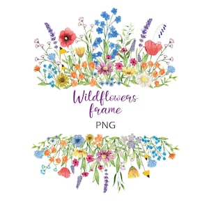 Wildflowers frame, Flowers frame clipart, PNG clipart