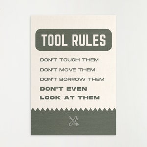Tool Rules Garage Wall Art, Garage Sign, Garage Wall Decal, Cool Garage, Workbench Design, Funny Garage, Man Cave Print  | Digital Download