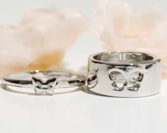 Couples bagues papillon Bague de fiançailles pour elle et lui Bagues d'anniversaire de mariage pour femme Ensemble promesse d'amour pour couple Alliances assorties Noël