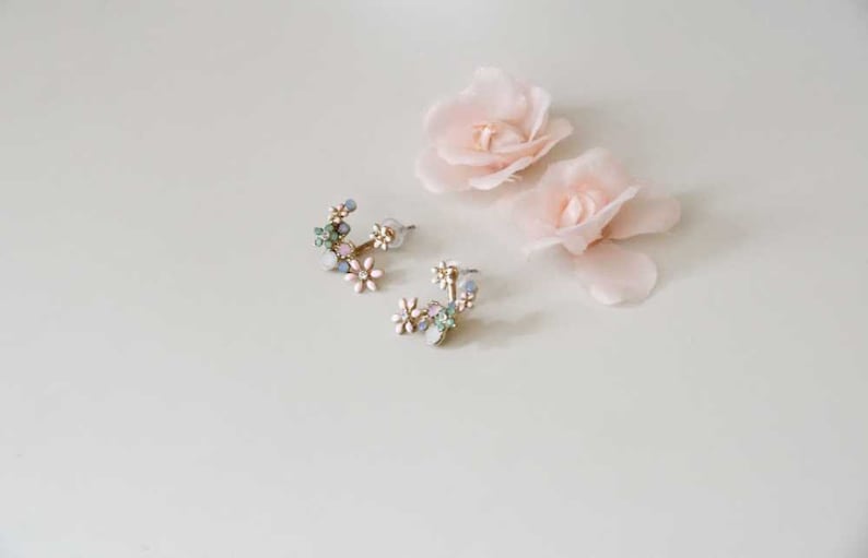 Women/'s Yellow Gold Flower Earrings Gift For Her Bridesmaid Jewelry Gemstone Butterfly Pink Engagement Wedding Minimalist Floral Opal