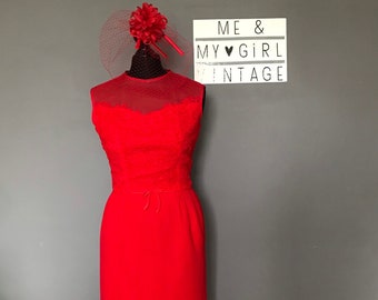 1960s red chiffon vintage dress