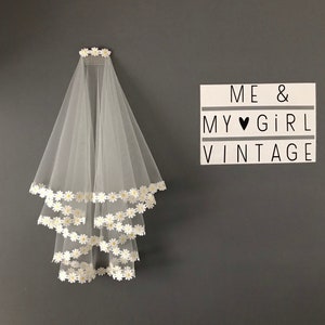 Daisy edged  flower wedding veil