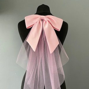 Pink Hair bow with veiling / bow veil wedding