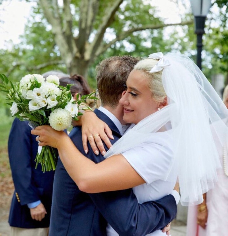 60s style bouffant short veil with double bow image 8