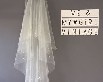 Sequin And Pearl Fingertip wedding veil