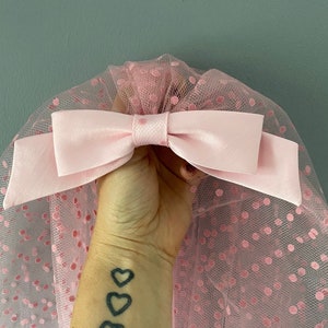 Pink polka dot spotty wedding veil with bow