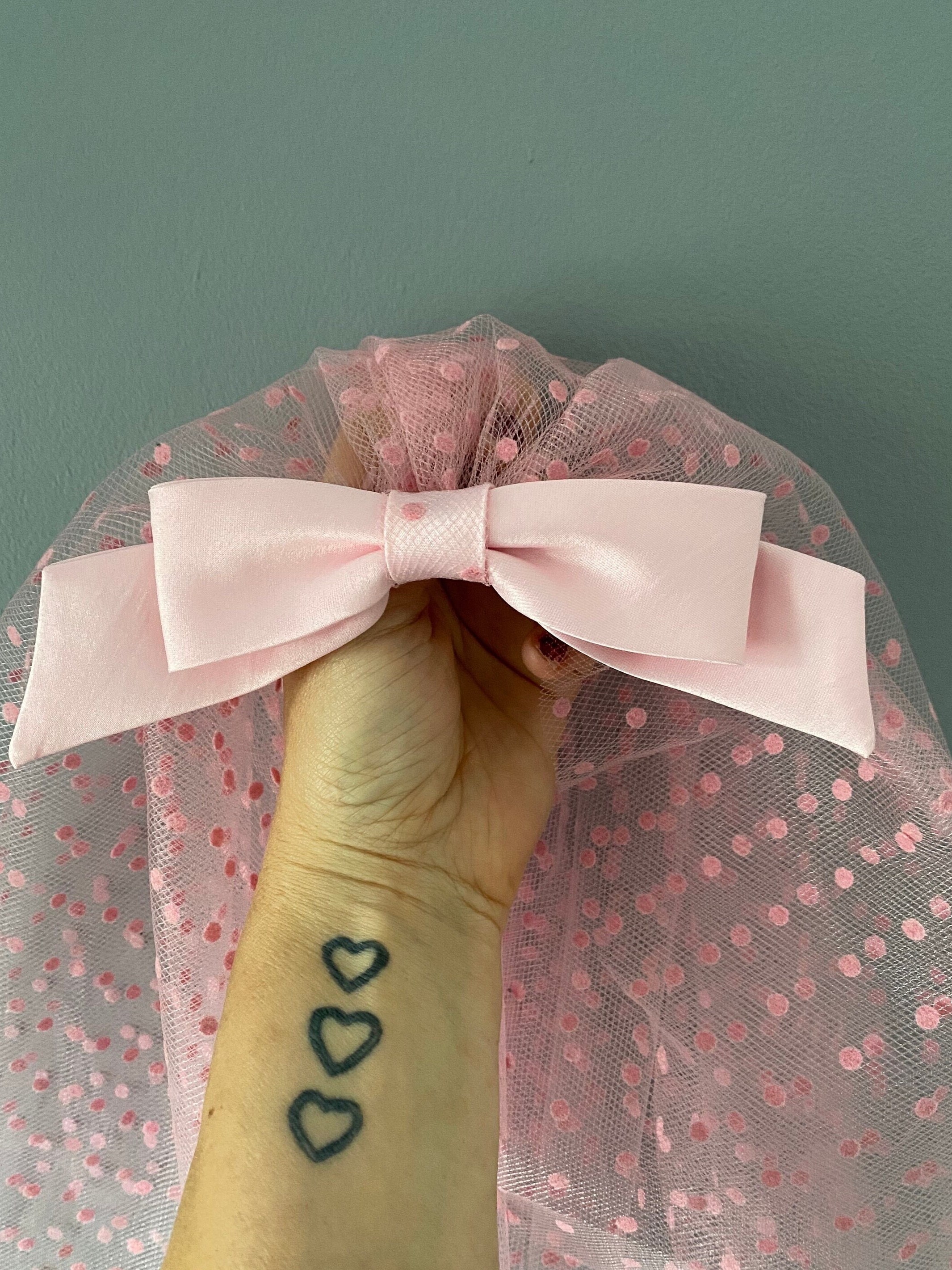 Pink polka dot bow veil ? Pink Polka Dot Spotty Wedding Veil With Bow - Etsy Israel main image 4