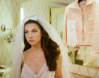 Long 2 layer bow bouffant veil elbow length 30"